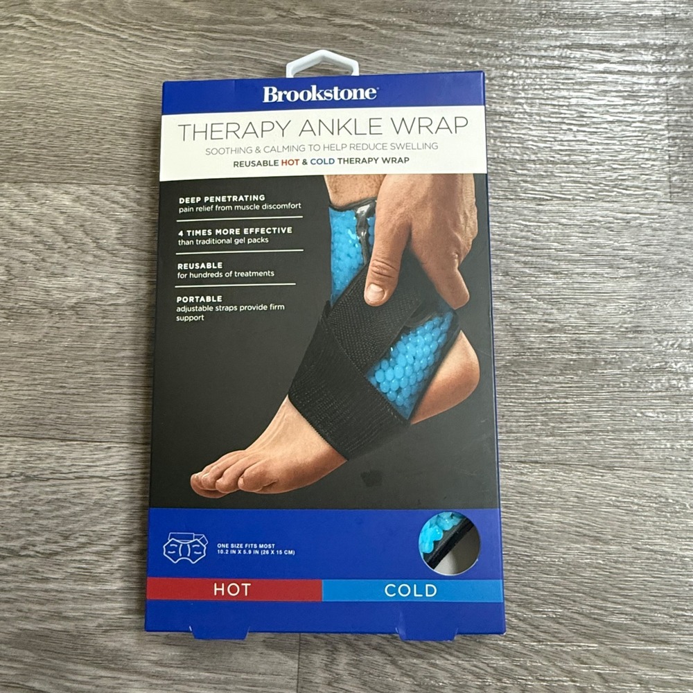 Brookstone‎ Therapy Ankle Wrap Reusable Hot Cold Gel Bead Support BY2212-BLK NEW